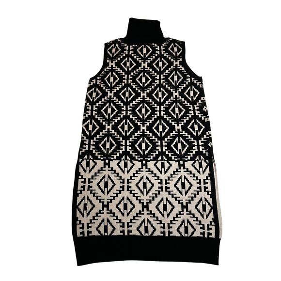 Women's Sleeveless Turtleneck Sweater Top Tunic Size Small Aztec Print Neutral - Picture 2 of 6
